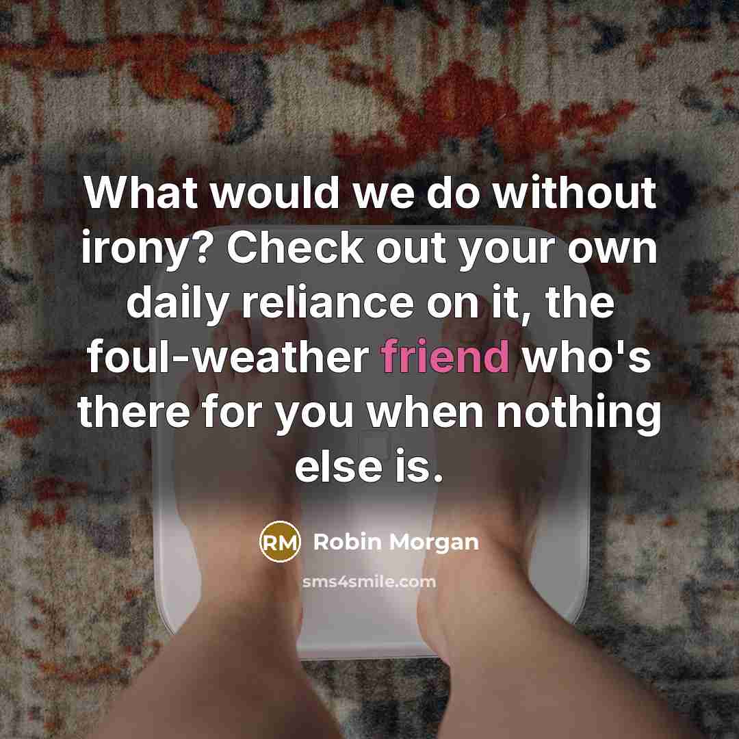 “What would we do without irony? Check out your own…” quote by Robin Morgan