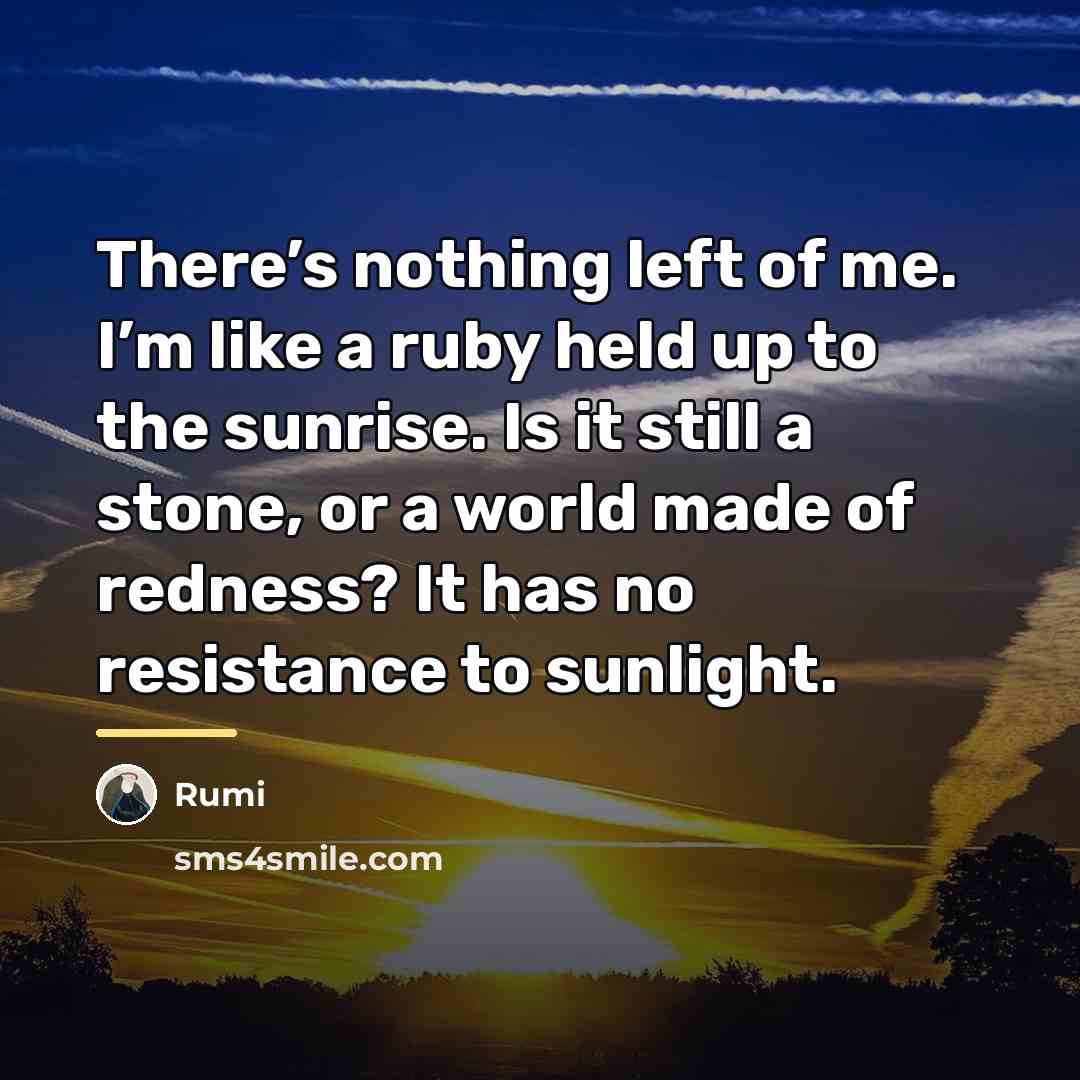 “There’s nothing left of me. I’m like a ruby held…” quote by Rumi