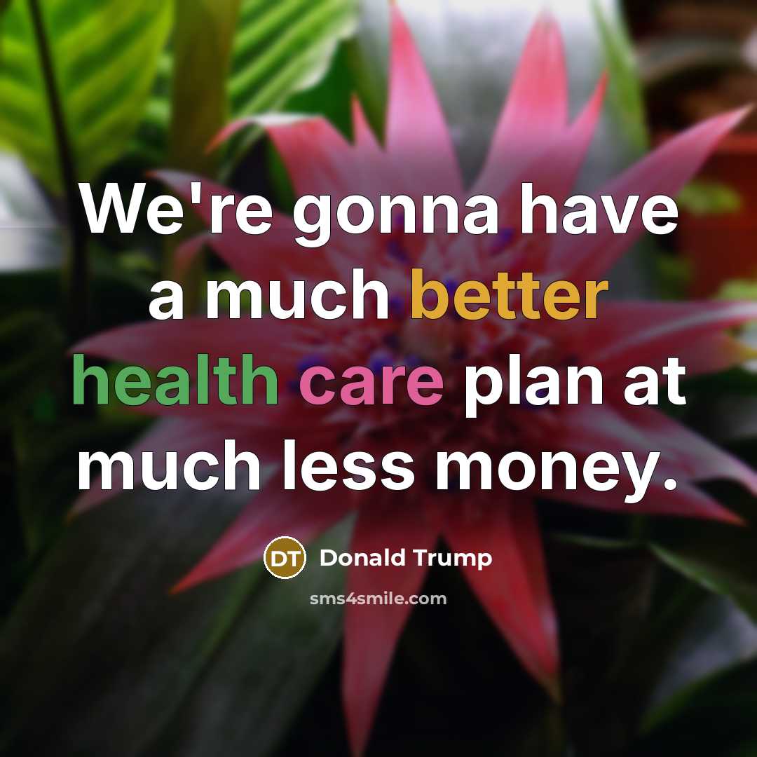 “We're gonna have a much better health care plan at much less money.” quote by Donald Trump