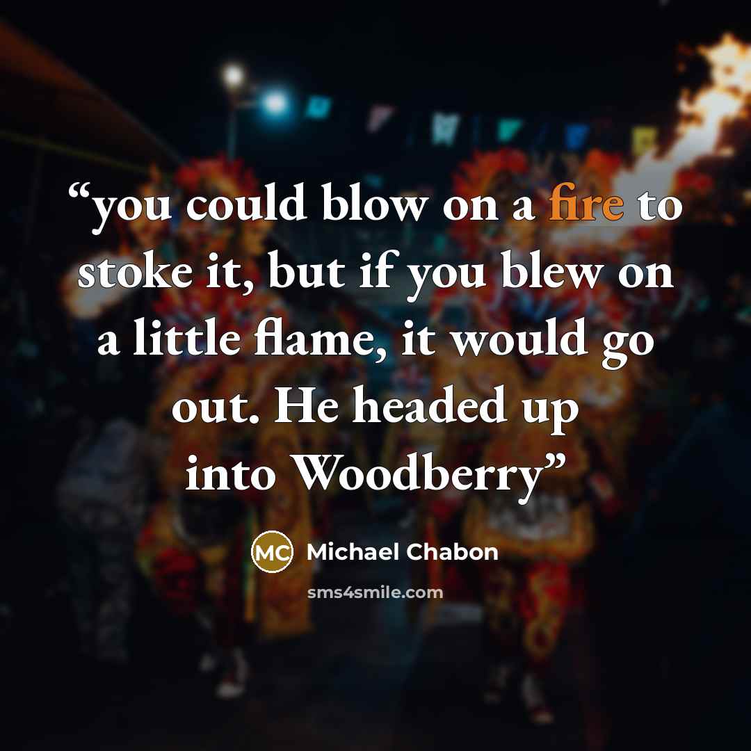 “you could blow on a fire to stoke it, but if you blew on a little flame, it would go out. He headed up into Woodberry” quote by Michael Chabon