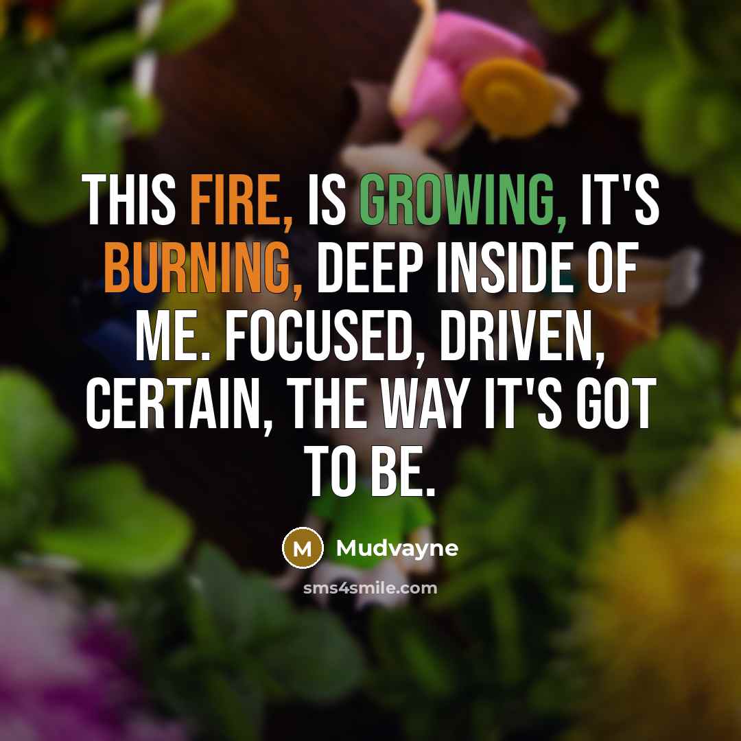 “This fire, is growing, it's burning, deep inside of me. Focused, driven, certain, the way it's got to be.” quote by Mudvayne