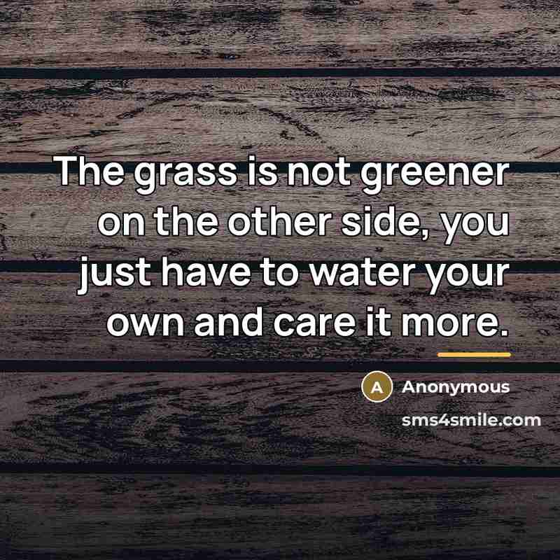 “The grass is not greener on the other side, you…” quote by Anonymous