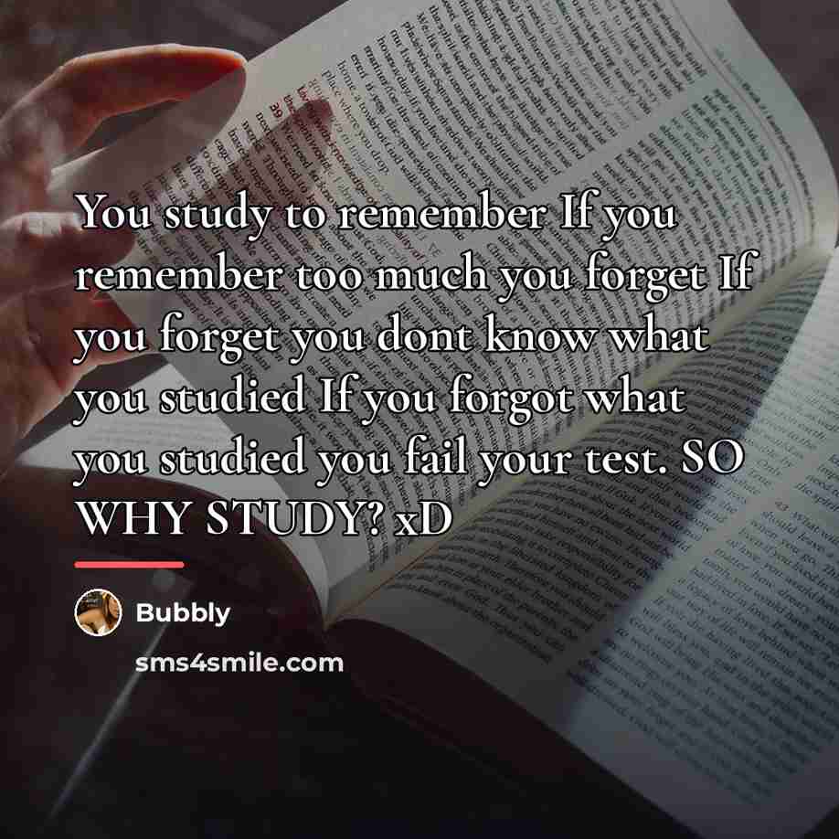 “You study to remember If you remember too much you…” quote by Bubbly