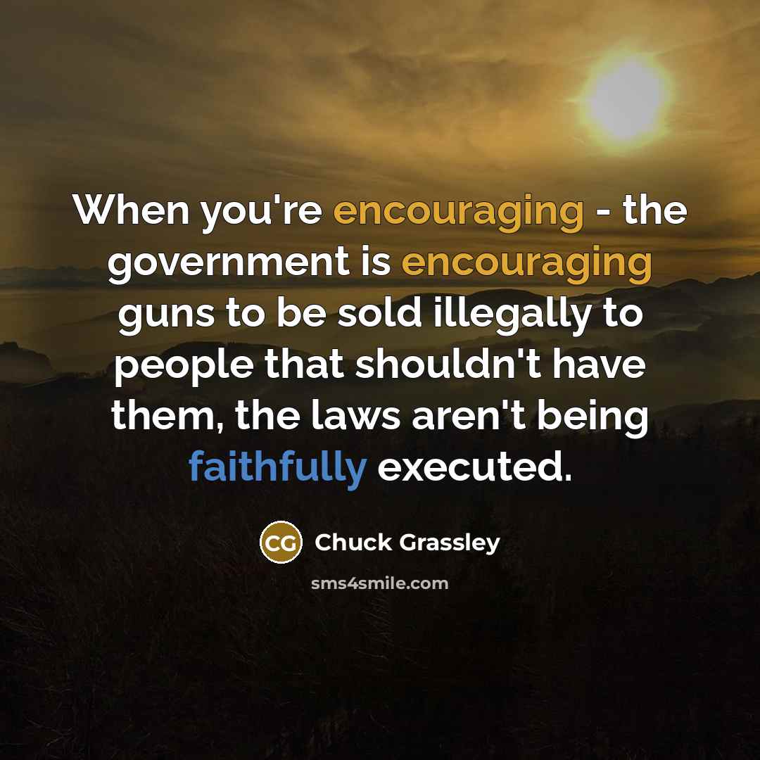 “When you're encouraging - the government is encouraging guns to be sold illegally to people that shouldn't have them, the laws aren't being faithfully executed.” quote by Chuck Grassley
