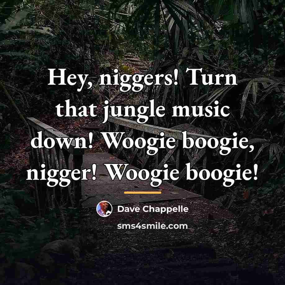 “Hey, niggers! Turn that jungle music down! Woogie boogie, nigger!…” quote by Dave Chappelle