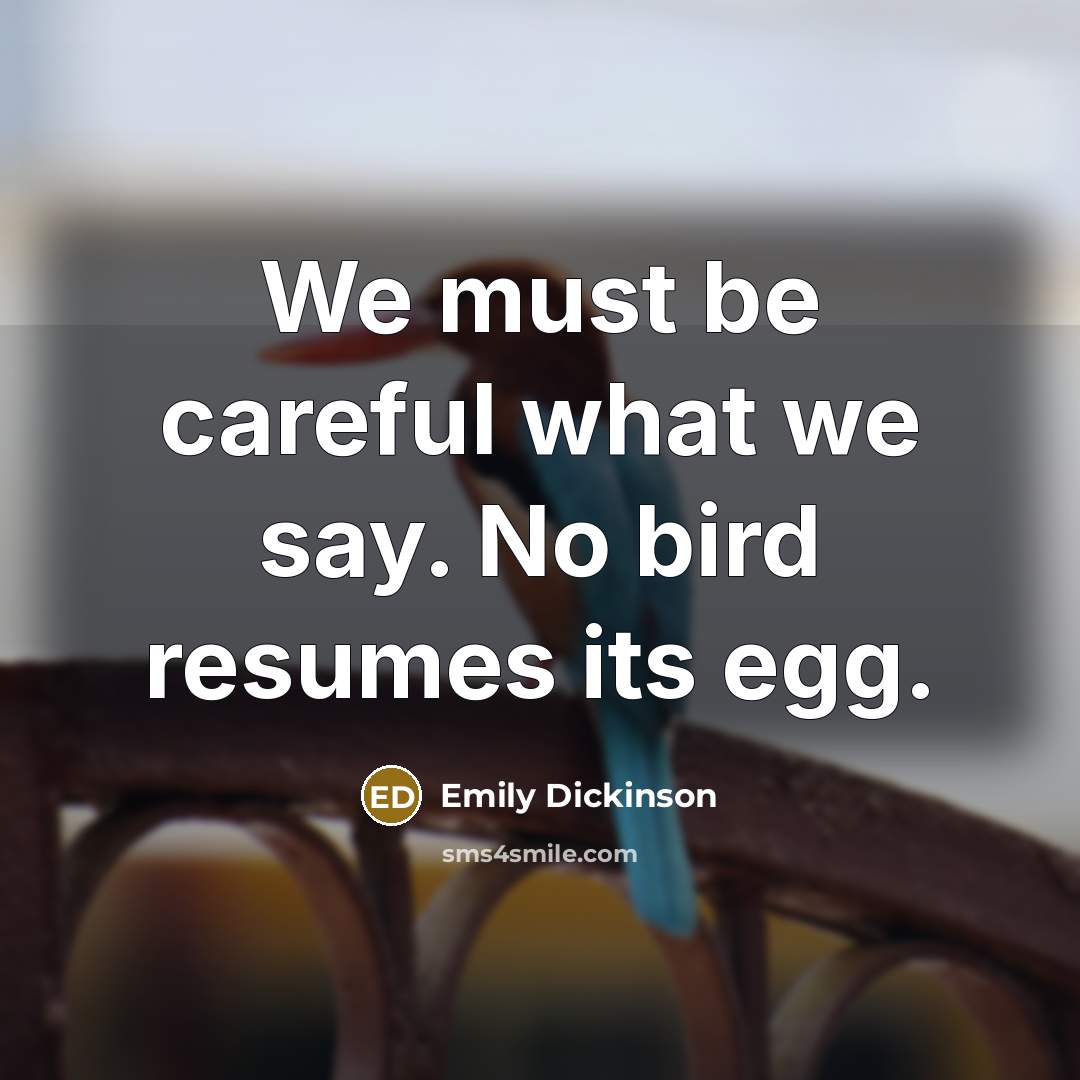“We must be careful what we say. No bird resumes…” quote by Emily Dickinson