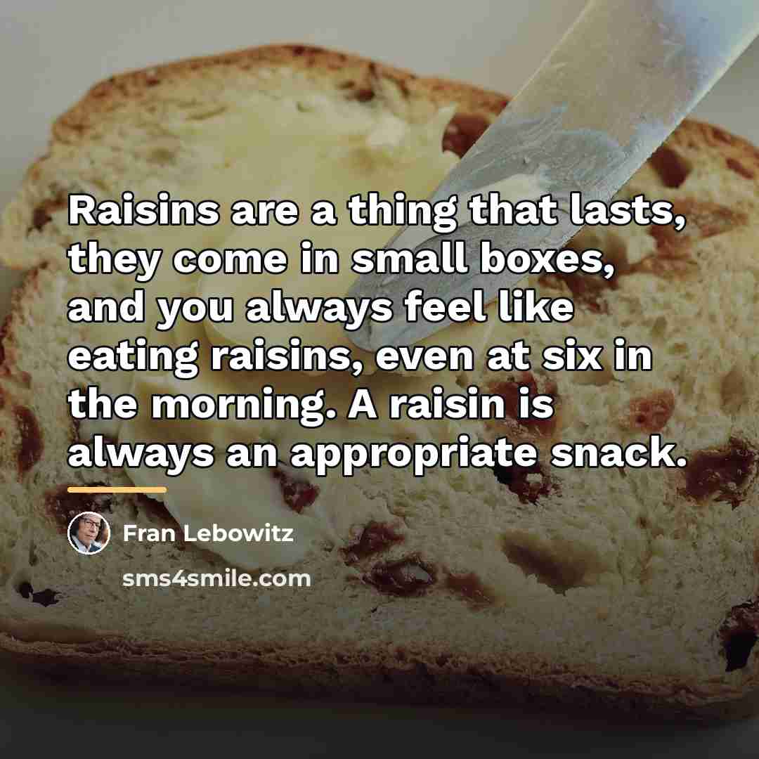 “Raisins are a thing that lasts, they come in small…” quote by Fran Lebowitz