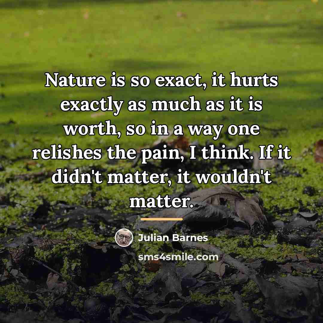 “Nature is so exact, it hurts exactly as much as…” quote by Julian Barnes