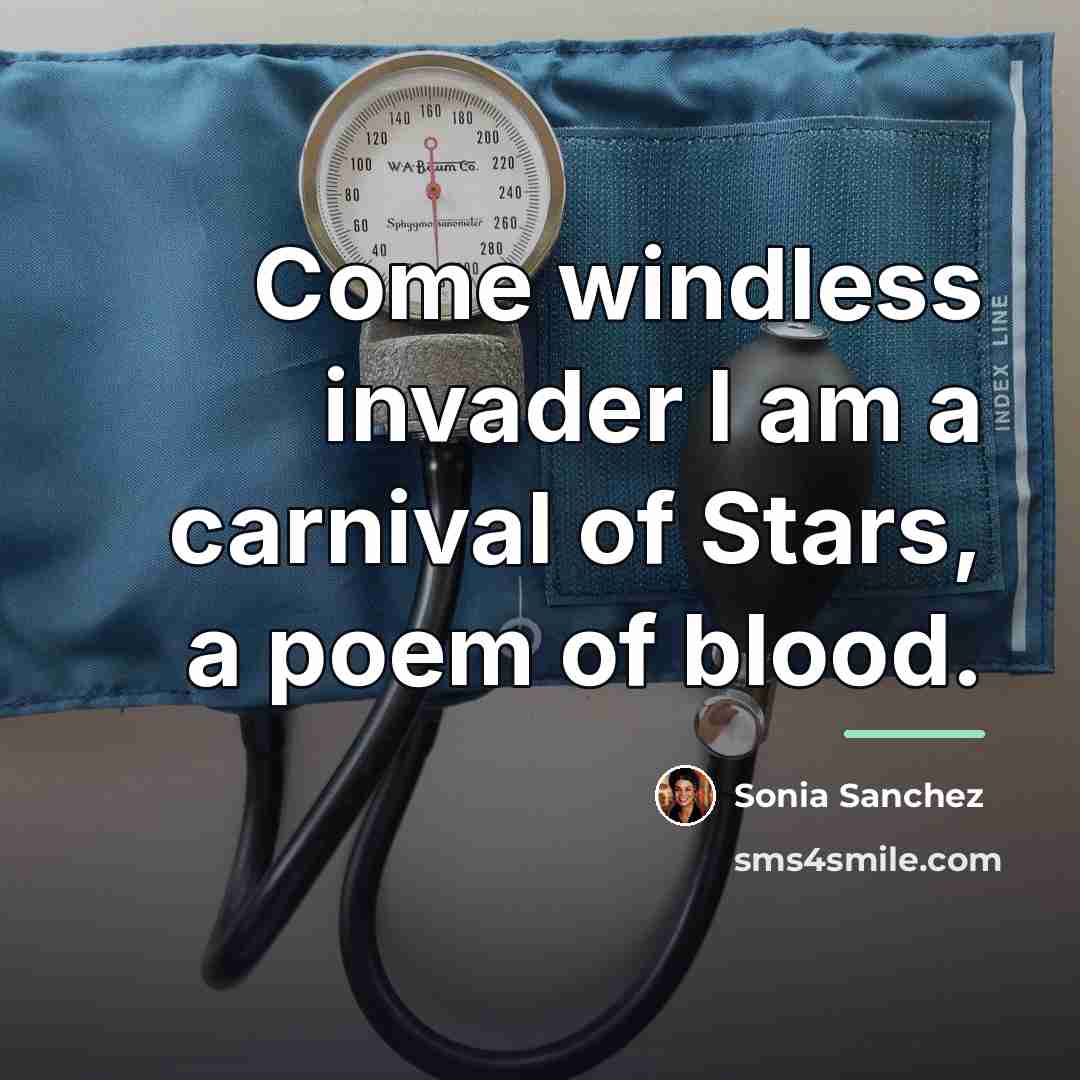 “Come windless invader I am a carnival of Stars, a…” quote by Sonia Sanchez