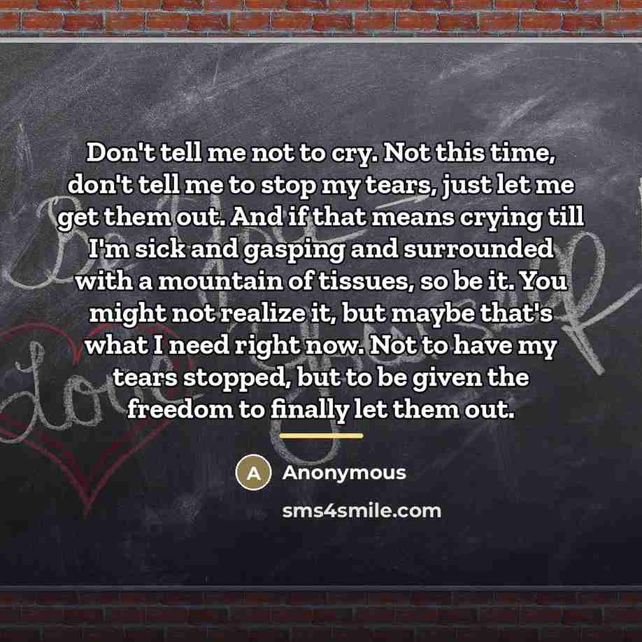 “Don't tell me not to cry. Not this time, don't…” quote by Anonymous