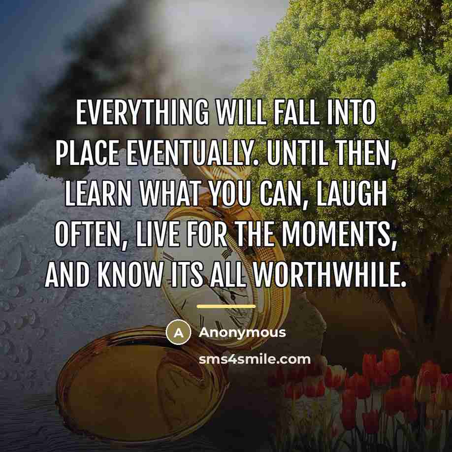 “Everything will fall into place eventually. Until then, learn what…” quote by Anonymous