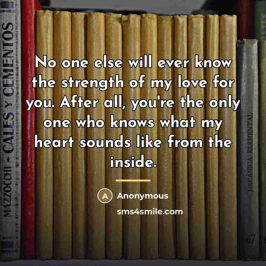 “No one else will ever know the strength of my…” quote by Anonymous