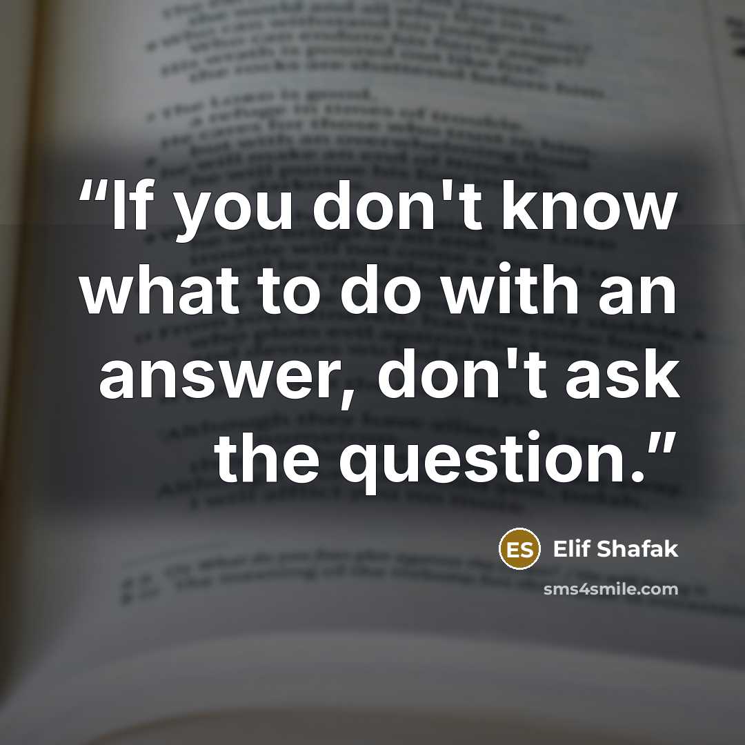 “If you don't know what to do with an answer, don't ask the question.” quote by Elif Shafak