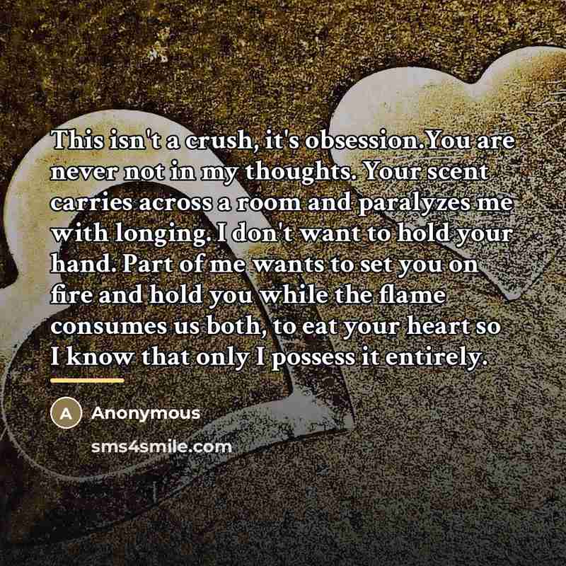 “This isn't a crush, it's obsession.You are never not in…” quote by Anonymous