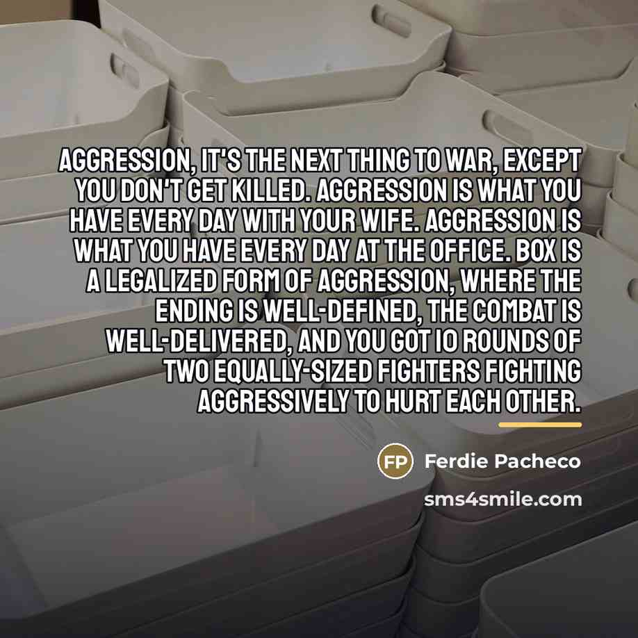 “Aggression, it's the next thing to war, except you don't…” quote by Ferdie Pacheco
