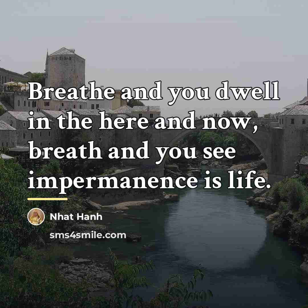 “Breathe and you dwell in the here and now, breath…” quote by Nhat Hanh
