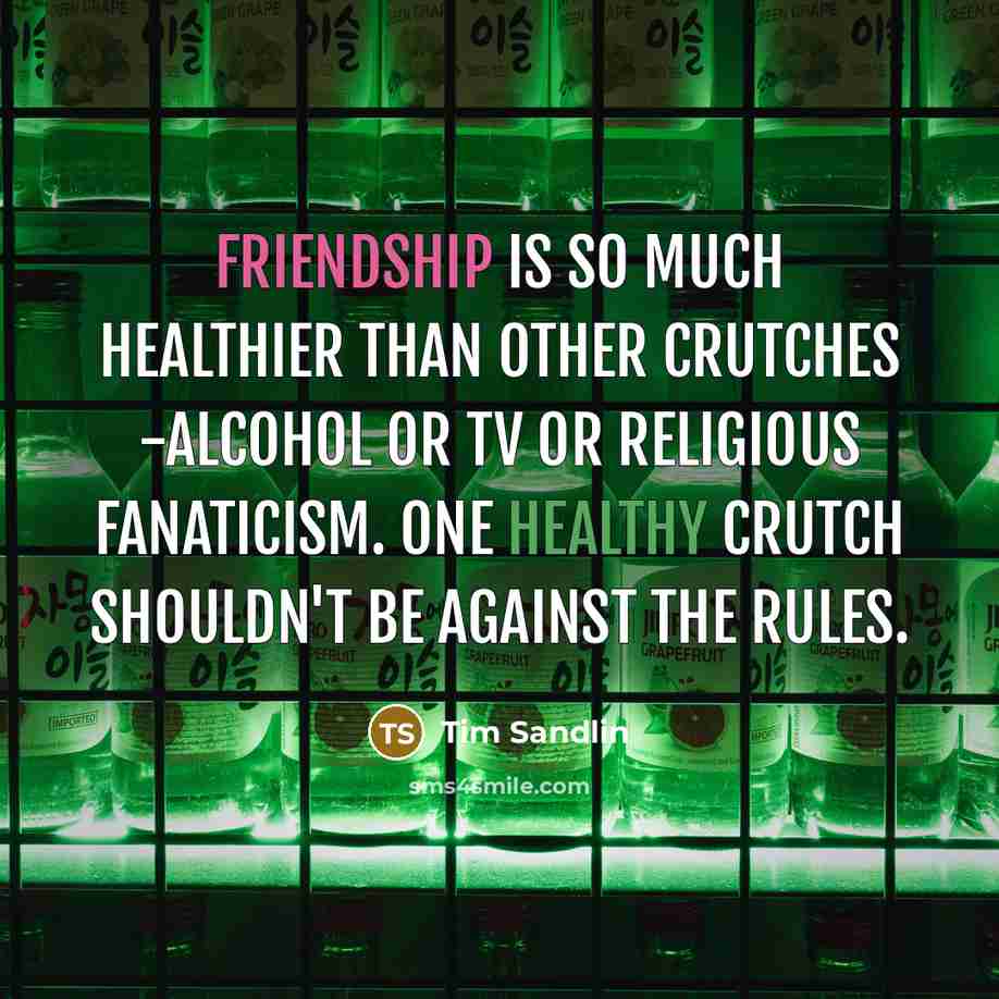 “Friendship is so much healthier than other crutches -alcohol or…” quote by Tim Sandlin