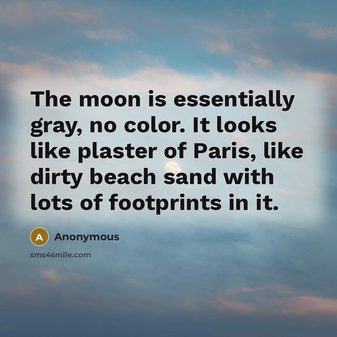 “The moon is essentially gray, no color. It looks like plaster of Paris, like dirty beach sand with lots of footprints in it.” quote by Anonymous