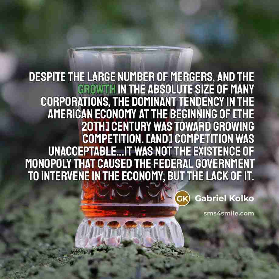 “Despite the large number of mergers, and the growth in…” quote by Gabriel Kolko