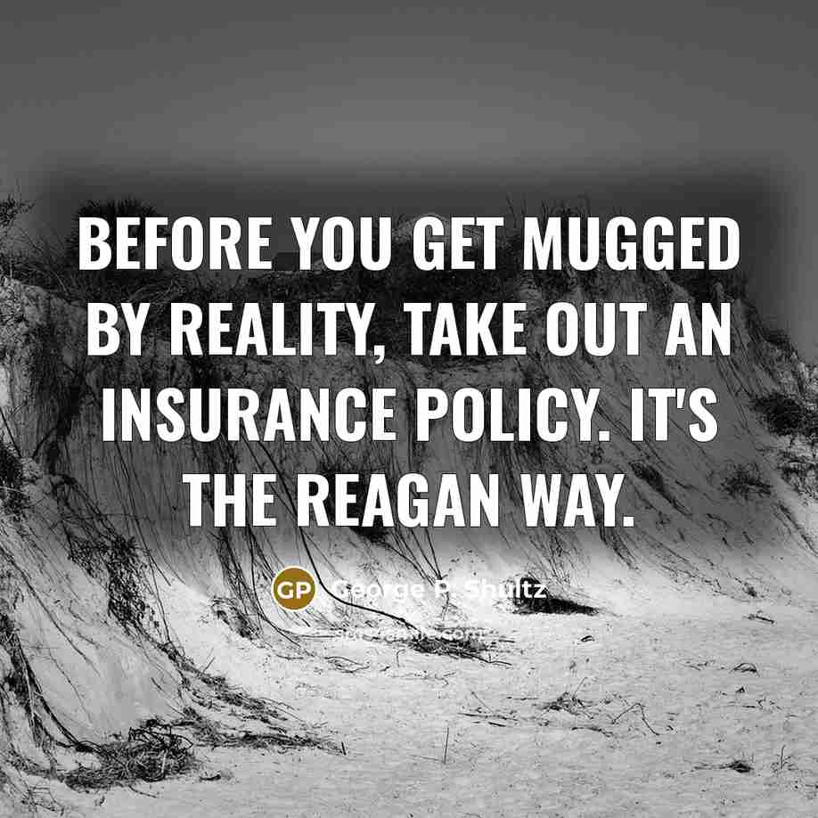 “Before you get mugged by reality, take out an insurance…” quote by George P. Shultz