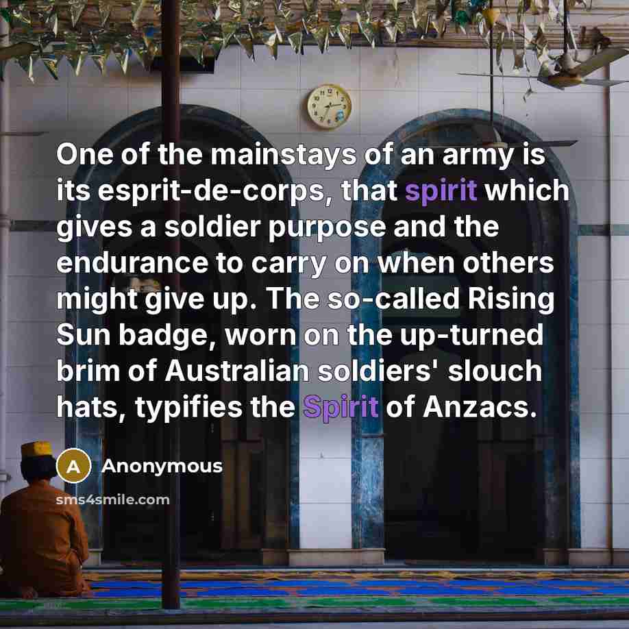 “One of the mainstays of an army is its esprit-de-corps,…” quote by Anonymous