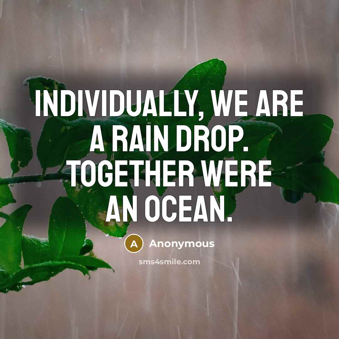 “Individually, we are a rain drop. together were an ocean.” quote by Anonymous