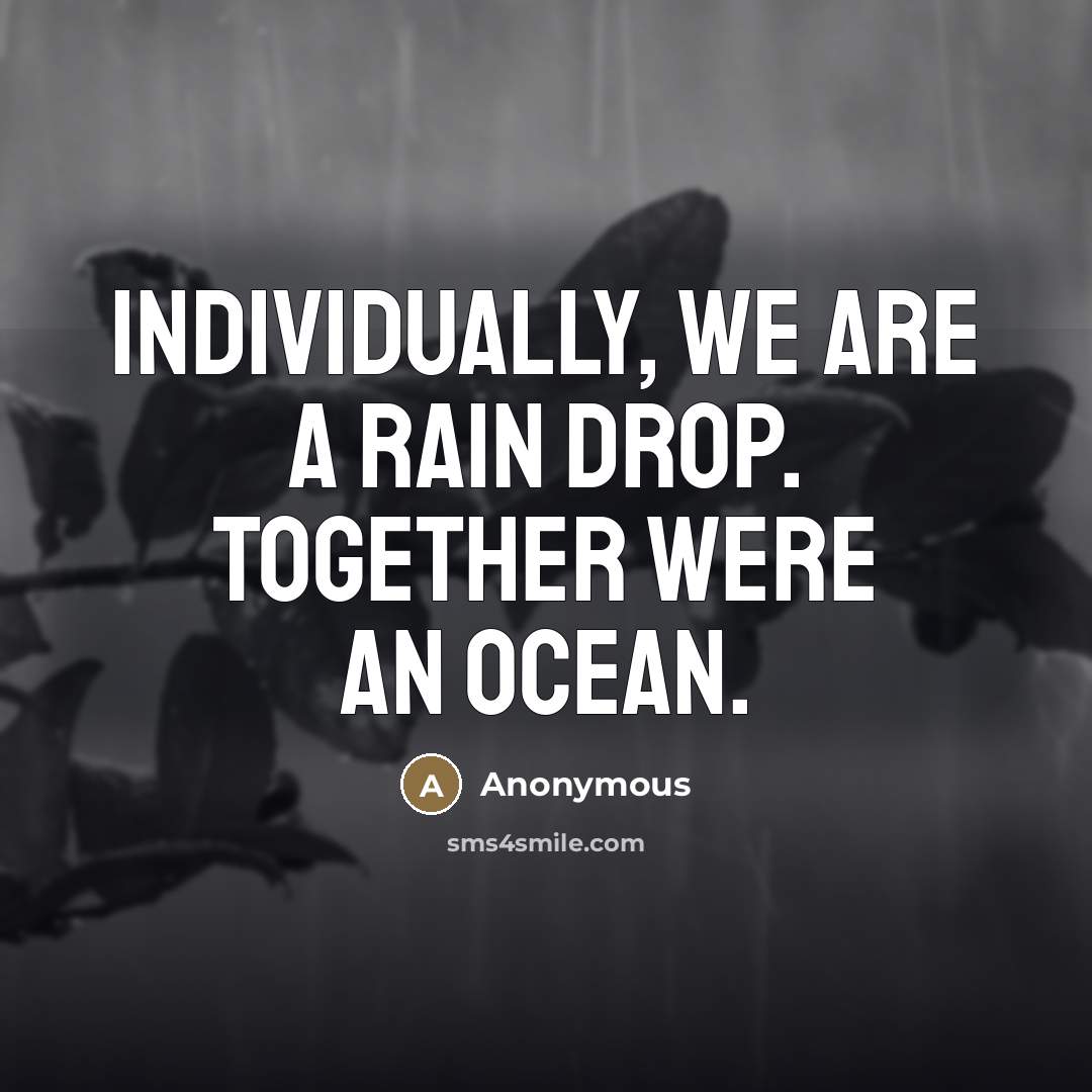 “Individually, we are a rain drop. together were an ocean.” quote by Anonymous
