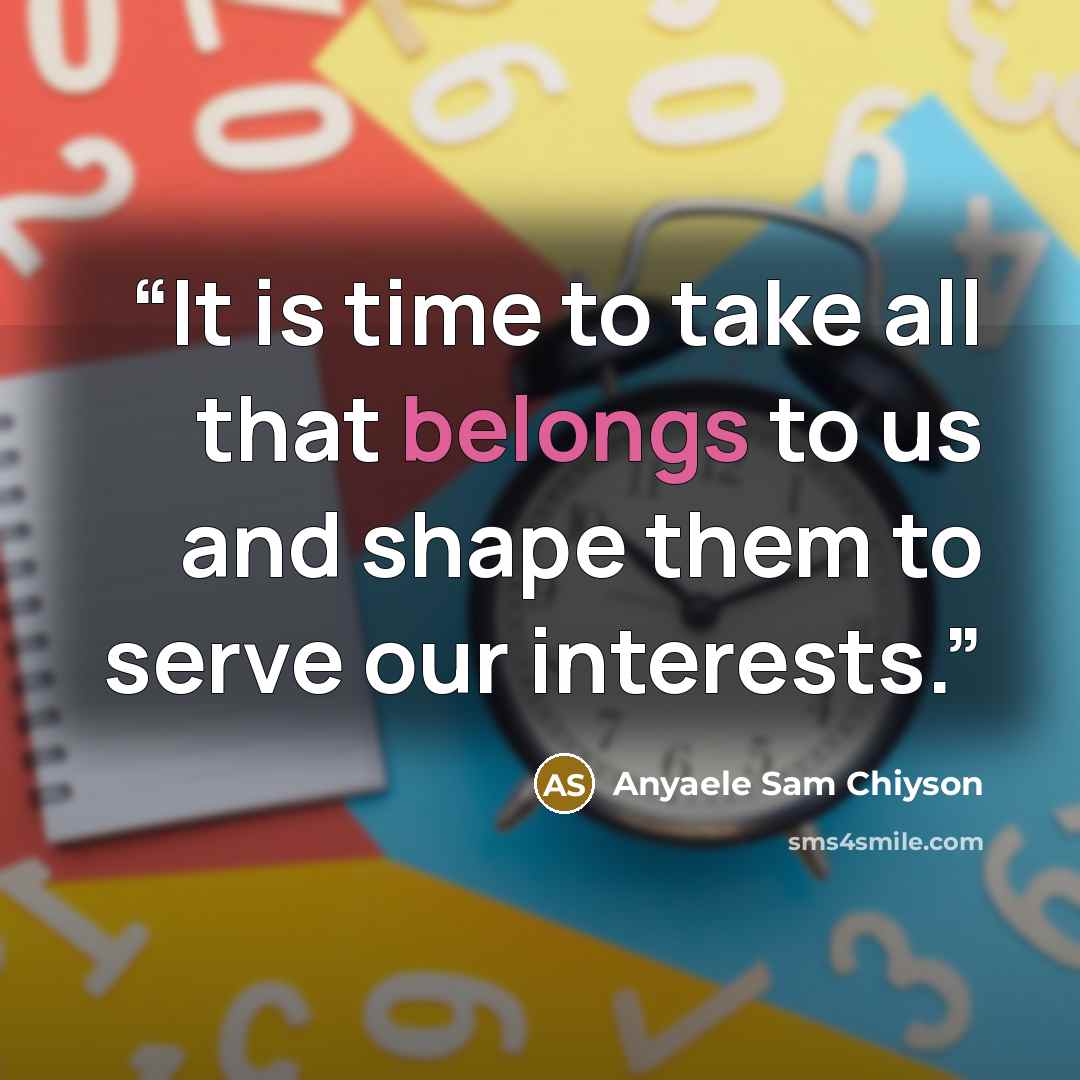 “It is time to take all that belongs to us and shape them to serve our interests.” quote by Anyaele Sam Chiyson