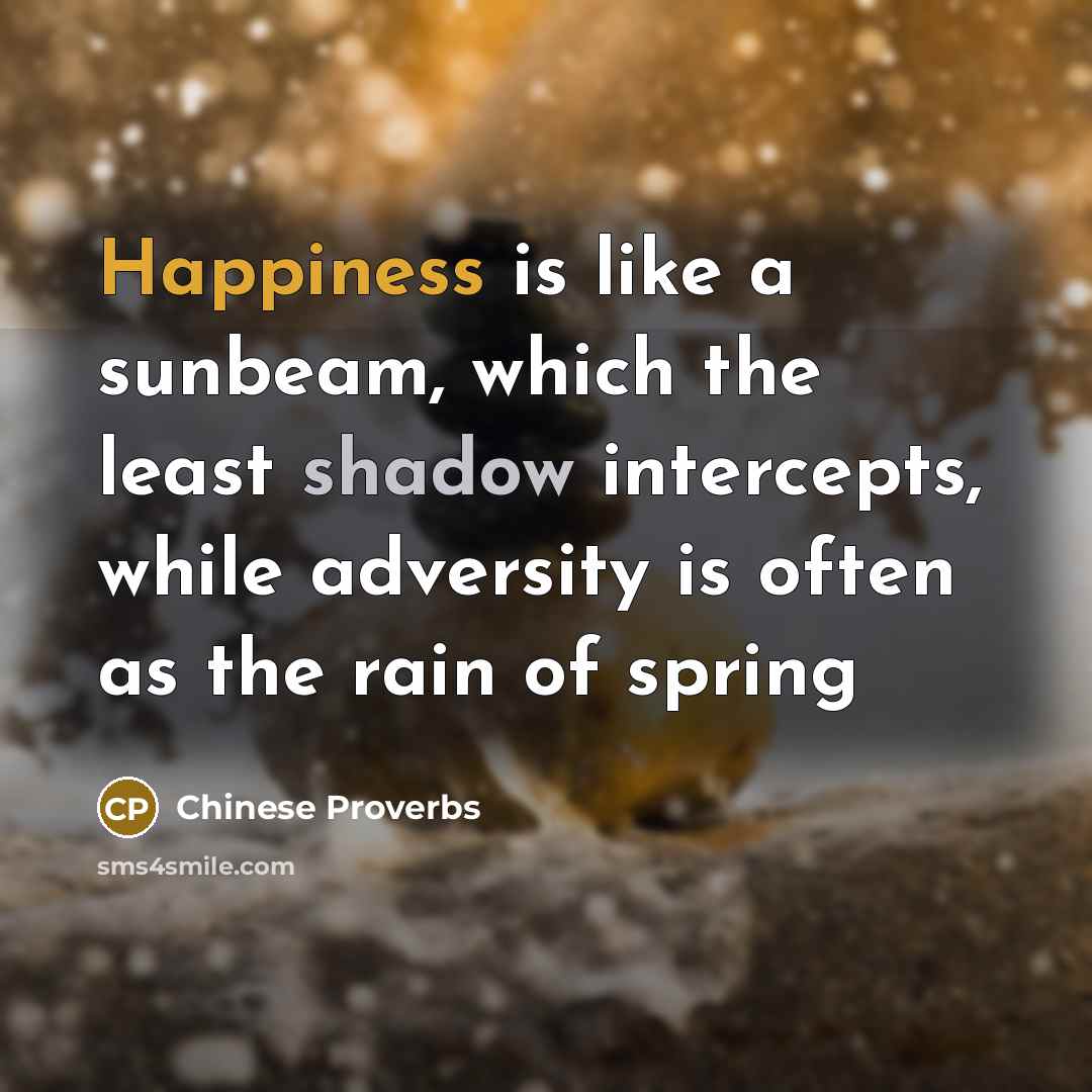 “Happiness is like a sunbeam, which the least shadow intercepts,…” quote by Chinese Proverbs