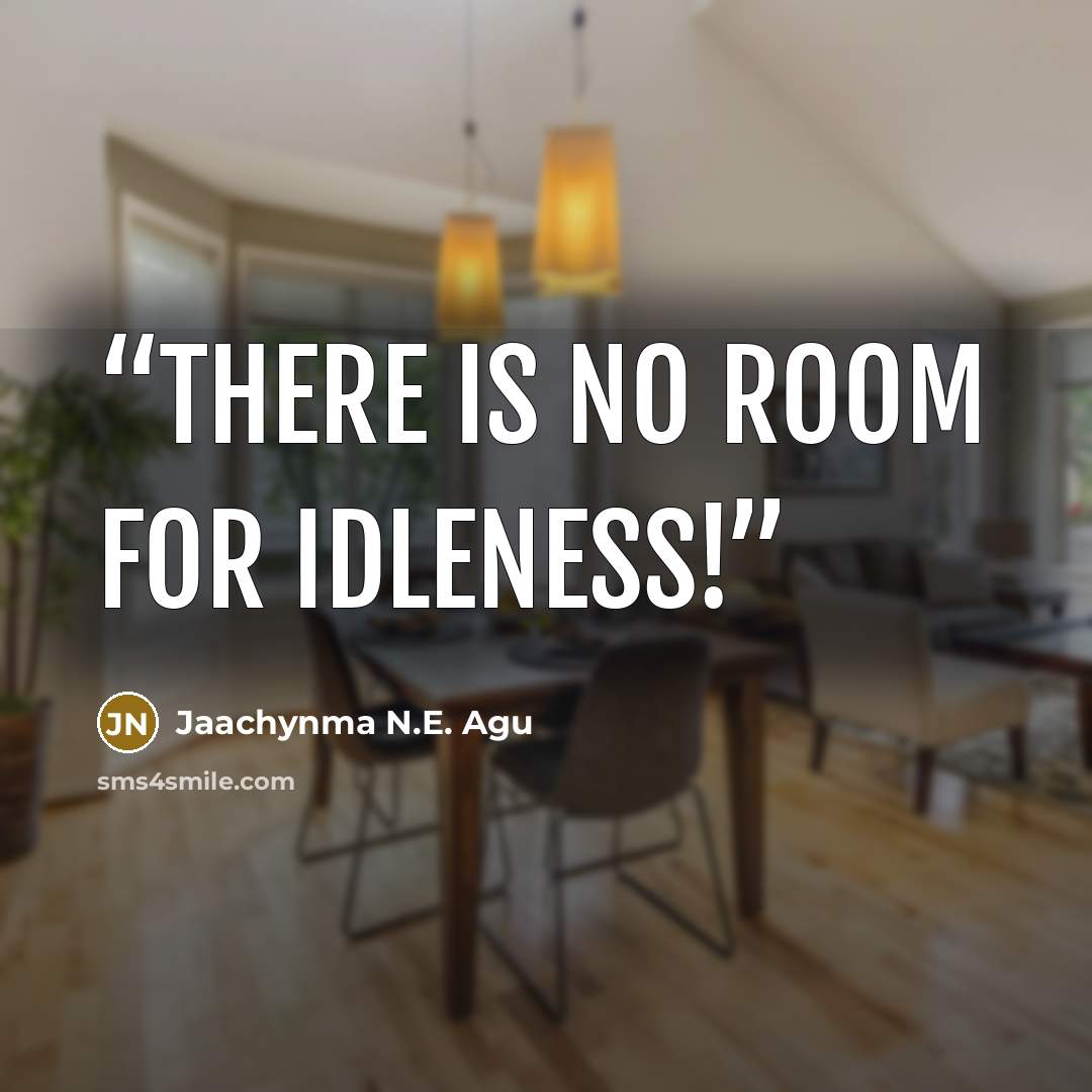 “There is no room for idleness!” quote by Jaachynma N.E. Agu