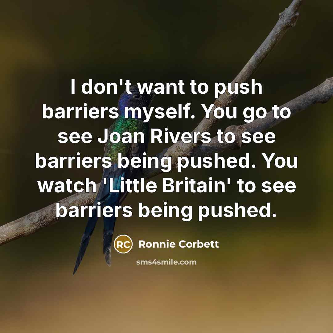 “I don't want to push barriers myself. You go to…” quote by Ronnie Corbett