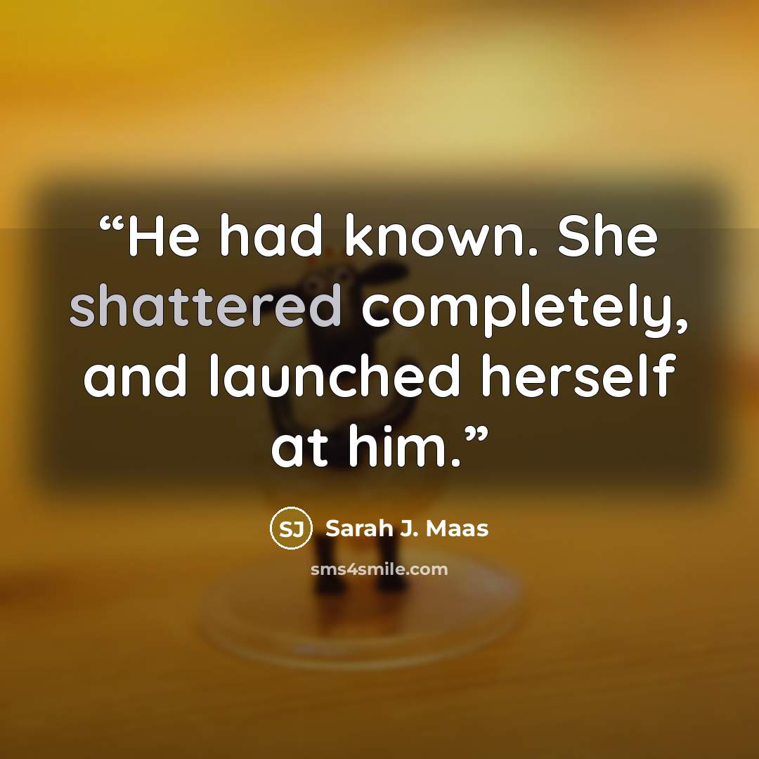 “He had known. She shattered completely, and launched herself at him.” quote by Sarah J. Maas