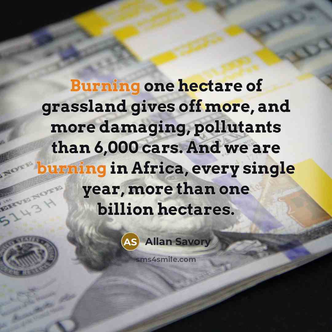 “Burning one hectare of grassland gives off more, and more…” quote by Allan Savory