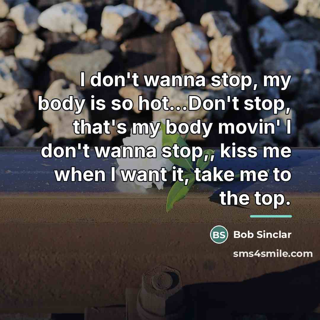 “I don't wanna stop, my body is so hot...Don't stop,…” quote by Bob Sinclar