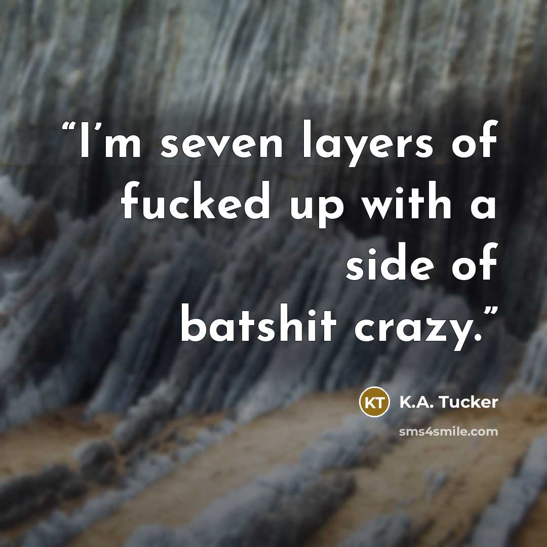 “I’m seven layers of fucked up with a side of batshit crazy.” quote by K.A. Tucker
