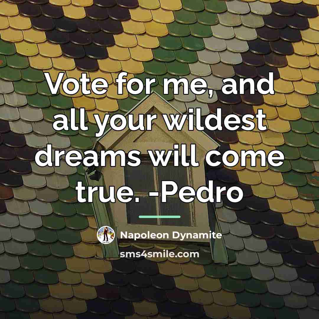 “Vote for me, and all your wildest dreams will come…” quote by Napoleon Dynamite