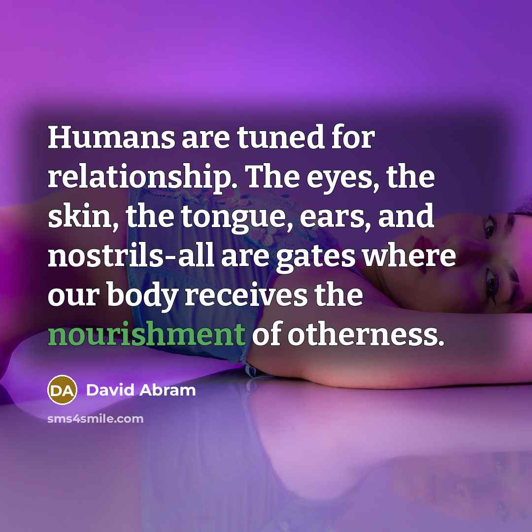 “Humans are tuned for relationship. The eyes, the skin, the…” quote by David Abram