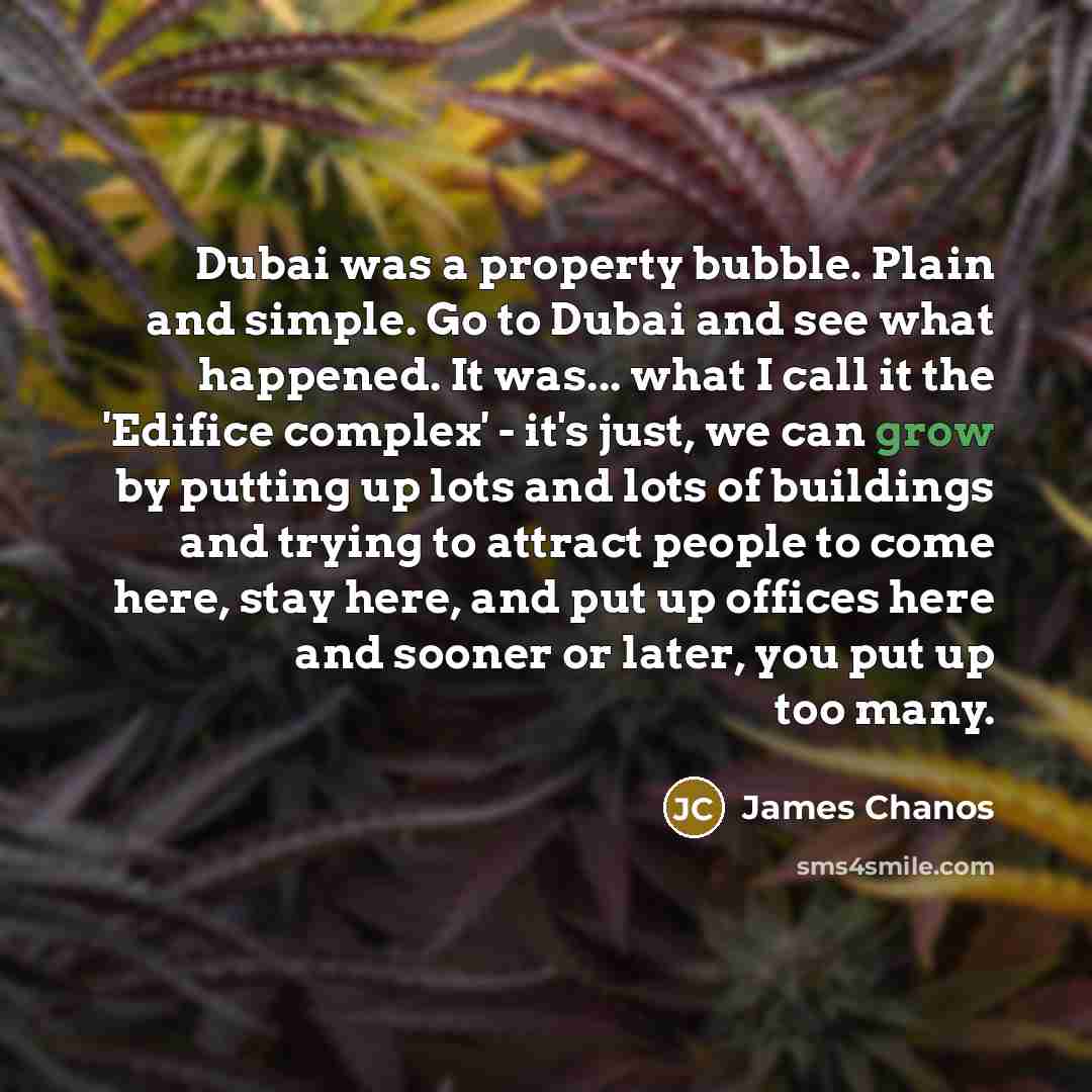 “Dubai was a property bubble. Plain and simple. Go to…” quote by James Chanos