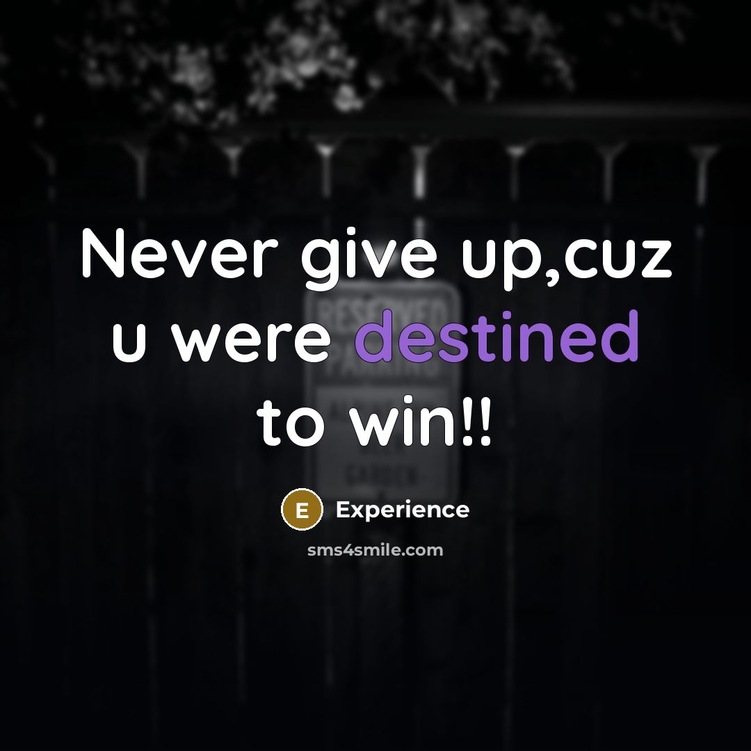 “Never give up,cuz u were destined to win!!…” quote by Experience