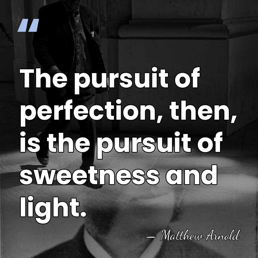 The pursuit of perfection, then, is the pursuit of sweetness and light. - Matthew Arnold