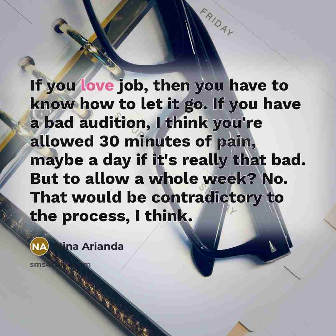 “If you love job, then you have to know how to let it go. If you have a bad audition, I think you're allowed 30 minutes of pain, maybe a day if it's really that bad. But to allow a whole week? No. That would be contradictory to the process, I think.” quote by Nina Arianda
