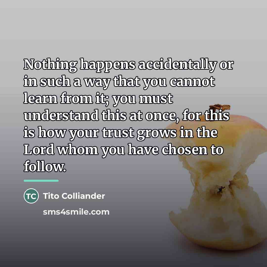 “Nothing happens accidentally or in such a way that you…” quote by Tito Colliander