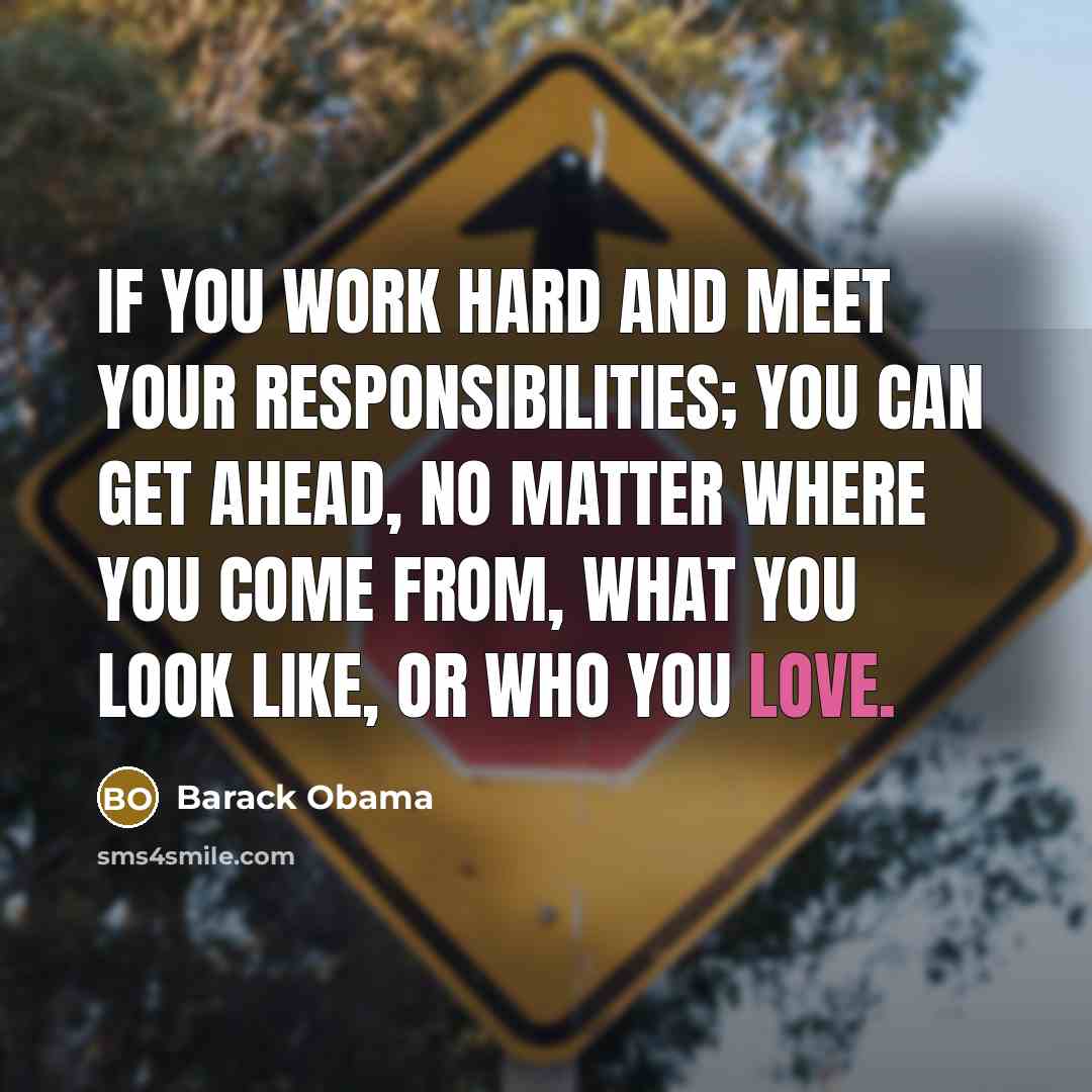 “If you work hard and meet your responsibilities; you can get ahead, no matter where you come from, what you look like, or who you love.” quote by Barack Obama