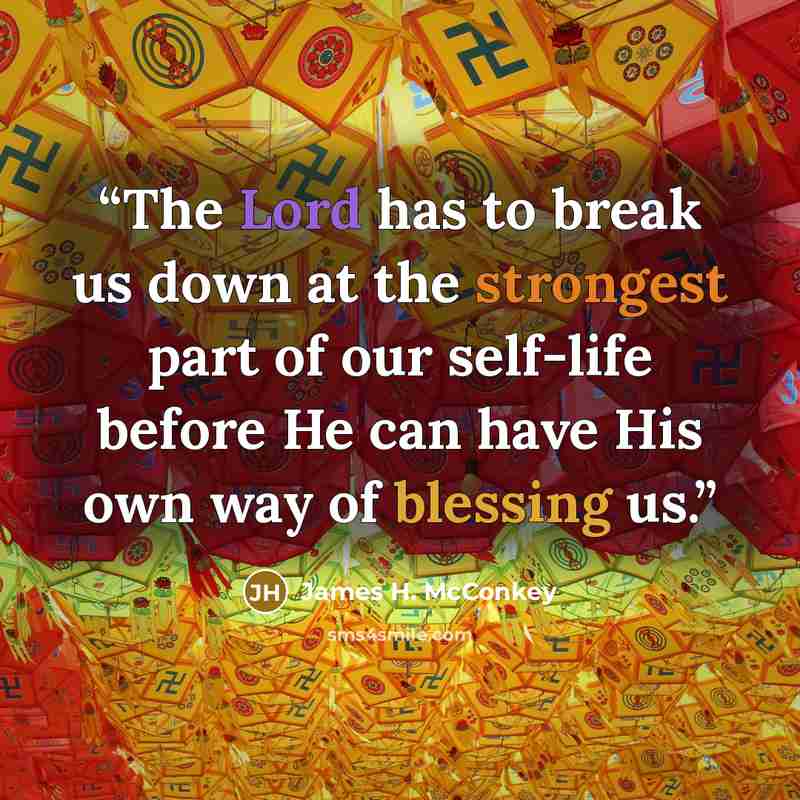 “The Lord has to break us down at the strongest part of our self-life before He can have His own way of blessing us.” quote by James H. McConkey