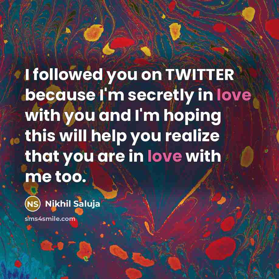 “I followed you on TWITTER because I'm secretly in love…” quote by Nikhil Saluja