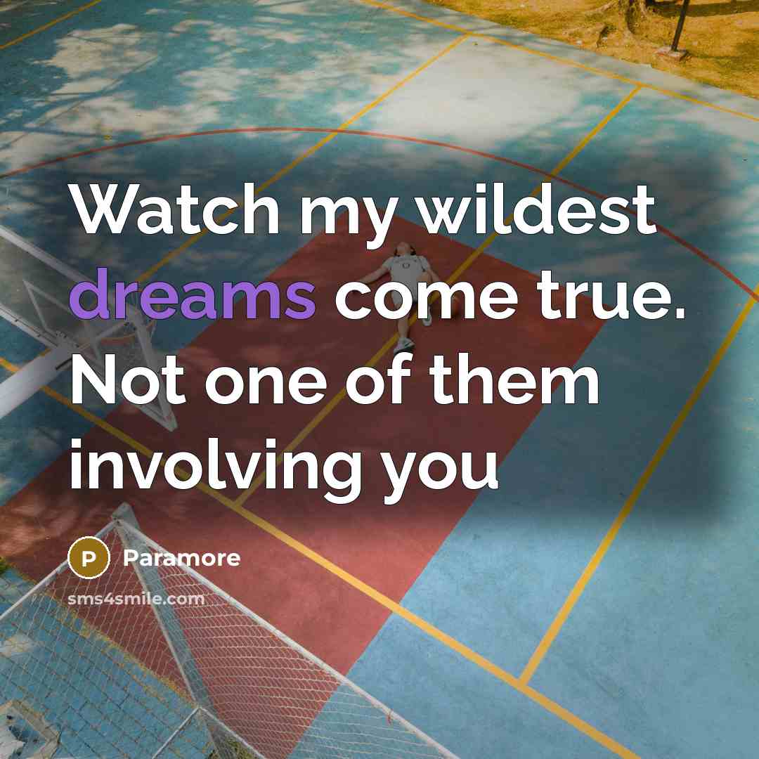 “Watch my wildest dreams come true. Not one of them involving you” quote by Paramore