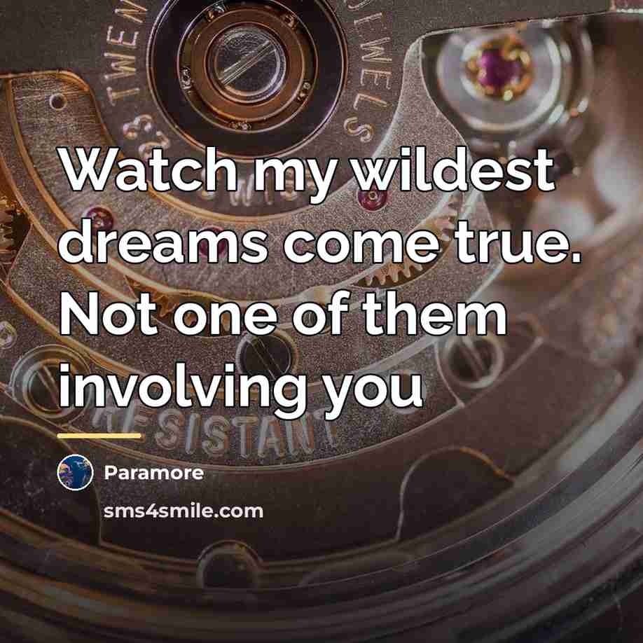“Watch my wildest dreams come true. Not one of them…” quote by Paramore