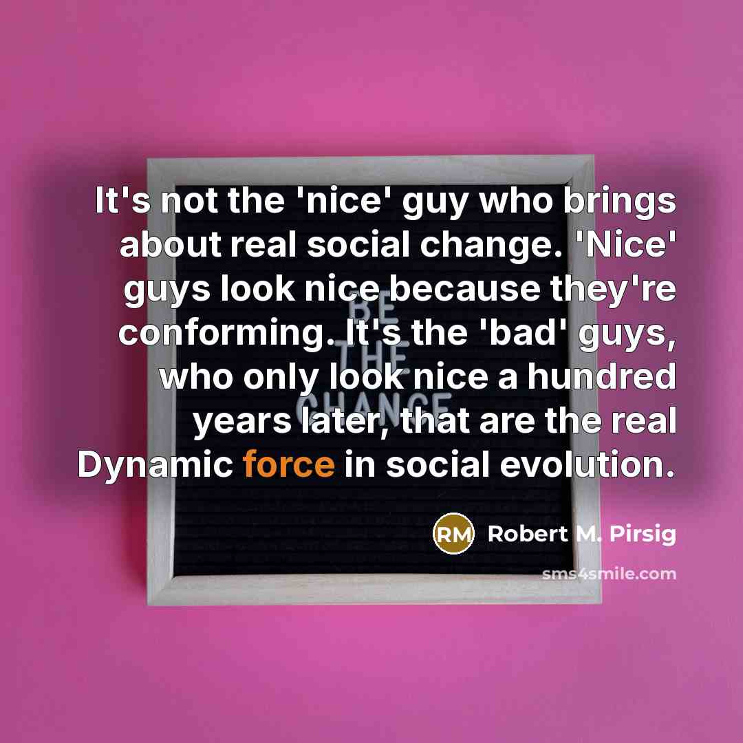 “It's not the 'nice' guy who brings about real social…” quote by Robert M. Pirsig