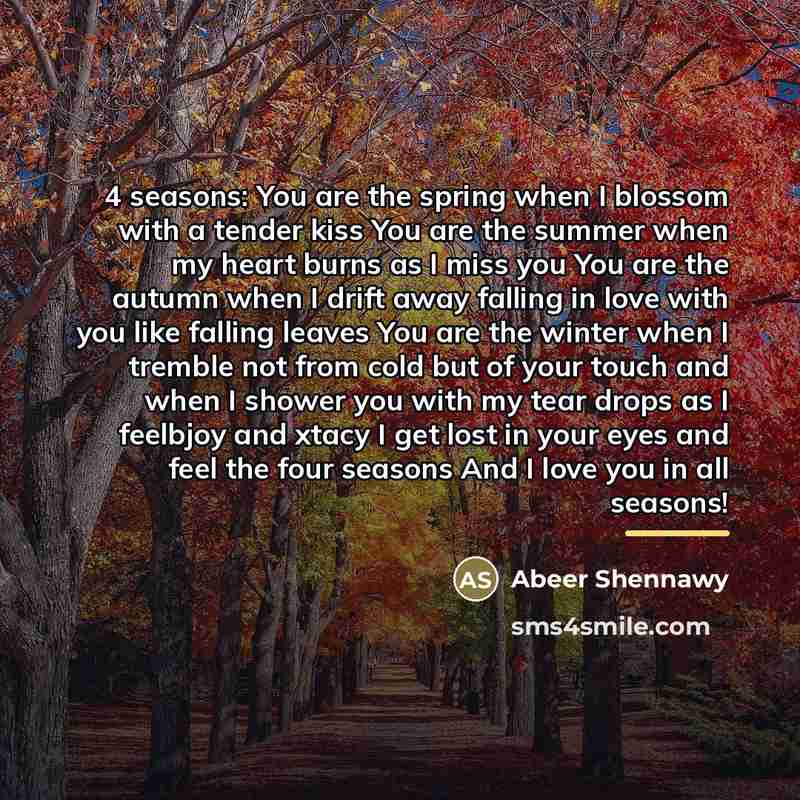 “4 seasons: You are the spring when I blossom with…” quote by Abeer Shennawy