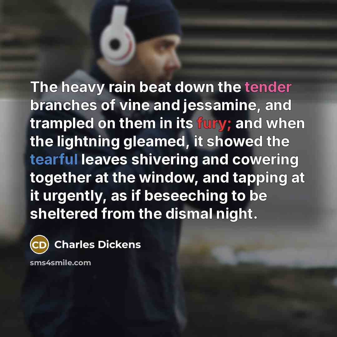 “The heavy rain beat down the tender branches of vine…” quote by Charles Dickens